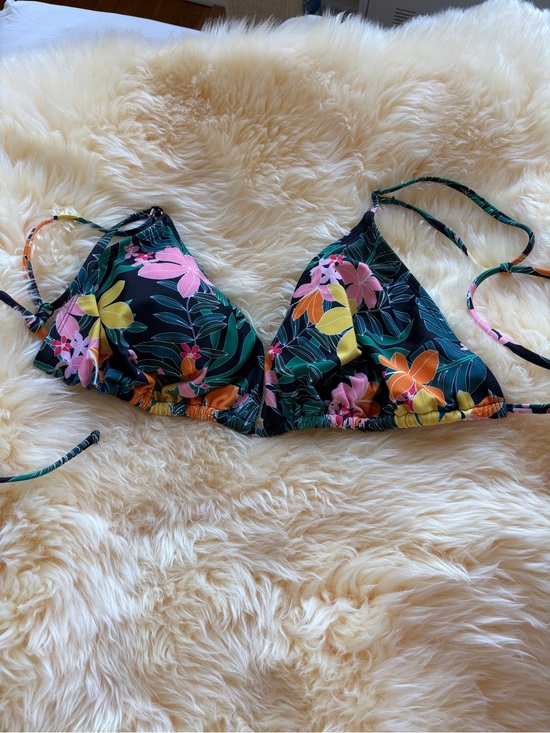 Old Navy Other - Old Navy Black Floral Triangle Bikini Top with Pink Yellow Orange Accents